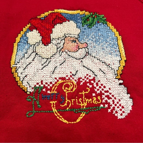 Vintage Jerzees Cross Stitch Santa Ugly Christmas Sweater Sweatshirt - Picture 2 of 9